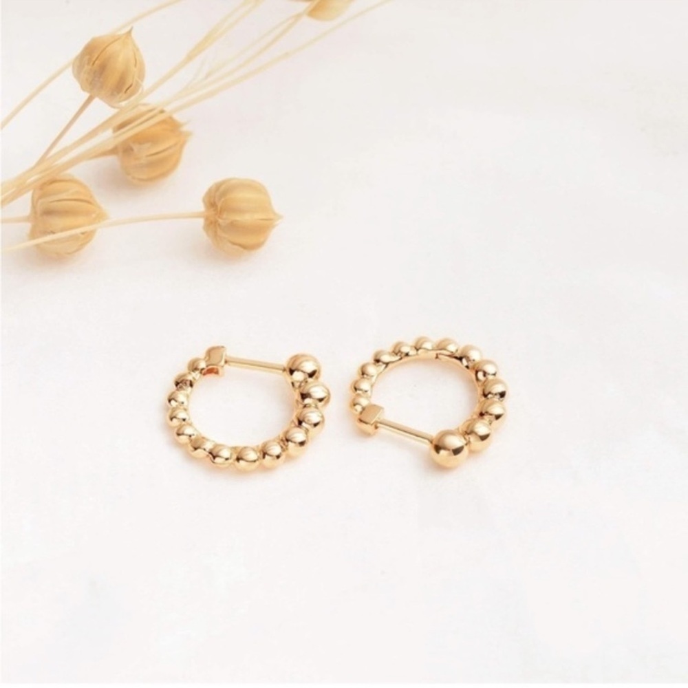 14k Gold Plated Beaded Hoop Earrings